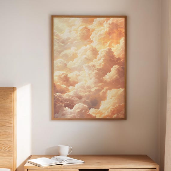 Golden Sunset Cloud Canvas Wall Art Warm Toned Sky Print For Boho Neutral Or Modern Minimalist Decor