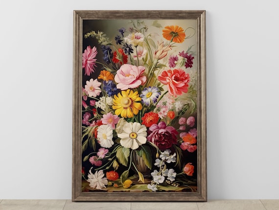 Vintage Floral Print Botanical Wall Art Colorful Flower Illustration Classic Home Decor Instant Pdf