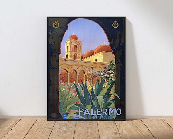 Palermo Sicilia Vintage Travel Poster with Cloister and Domes