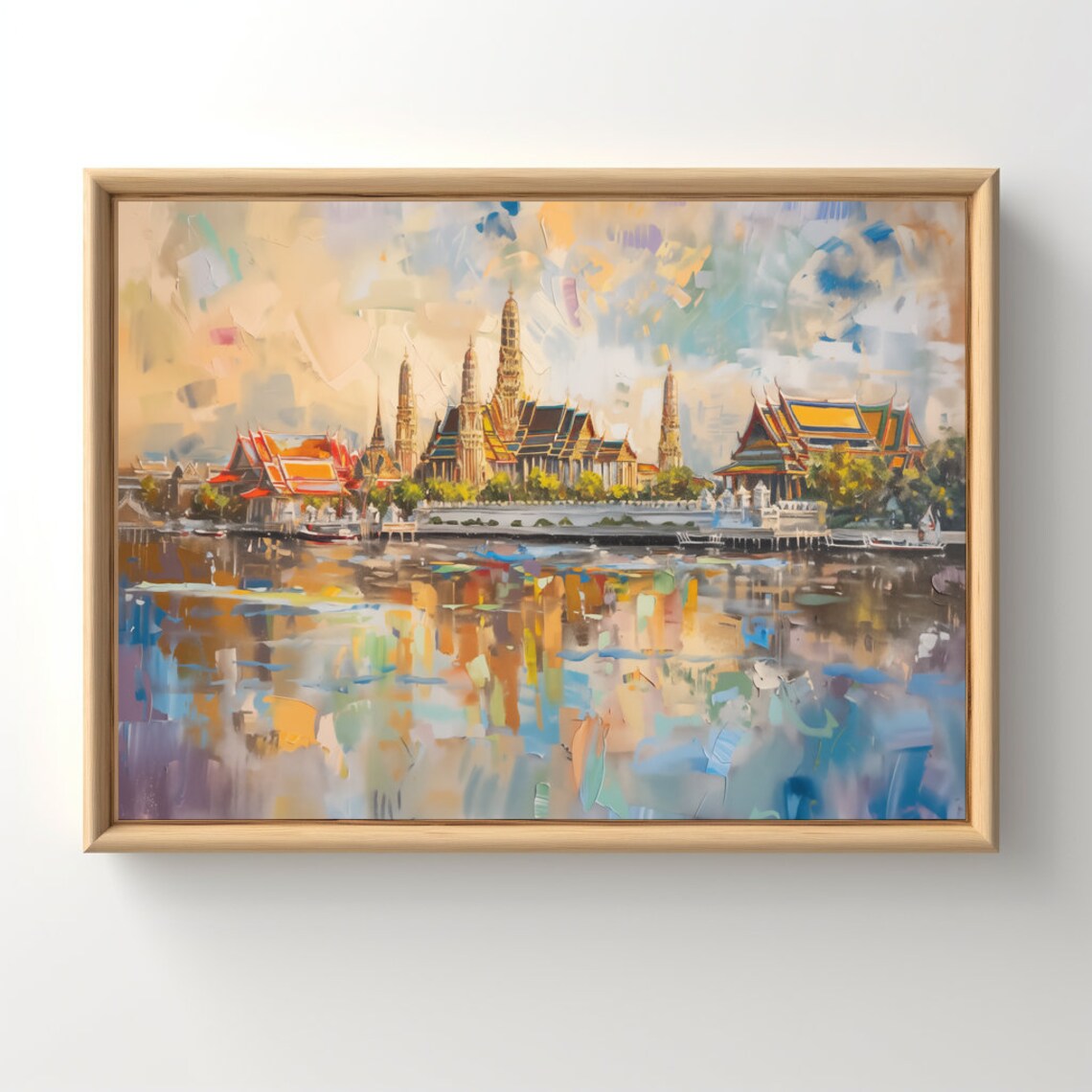 Grand Palace Bangkok Riverside Temples Golden Oil Painting Poster