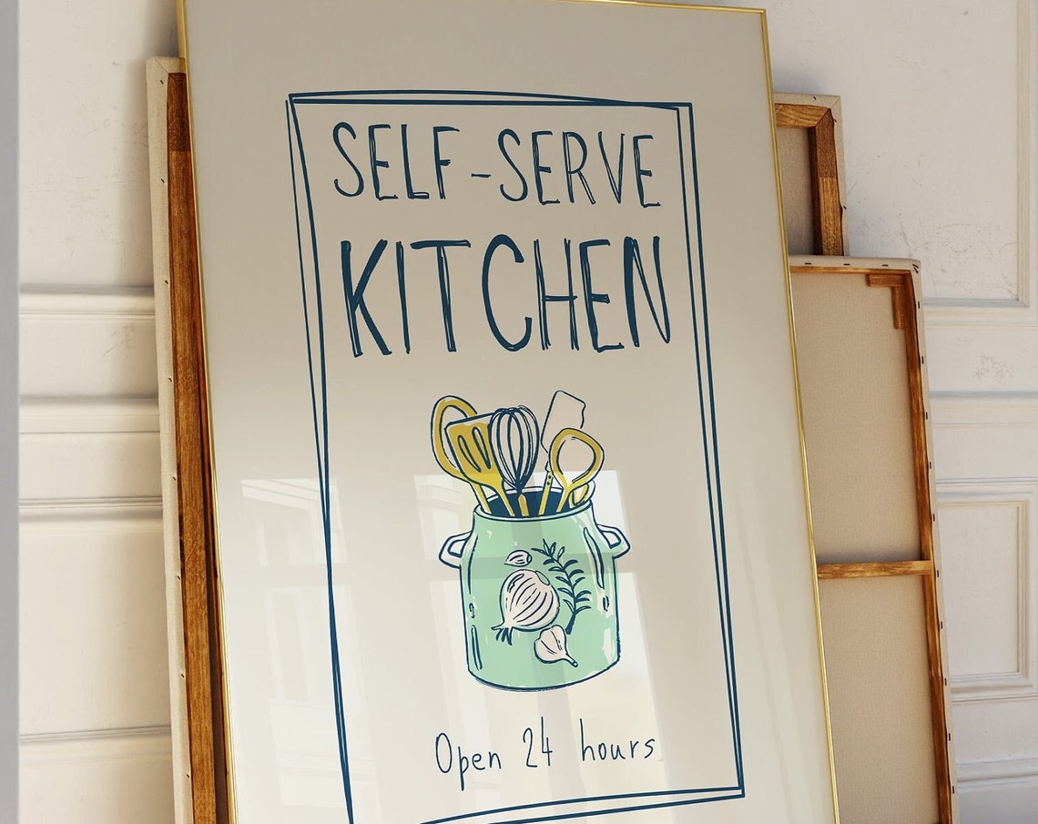 Self Serve Kitchen Open 24 Hours Cute Chef Utensils Decor Poster - Image 4