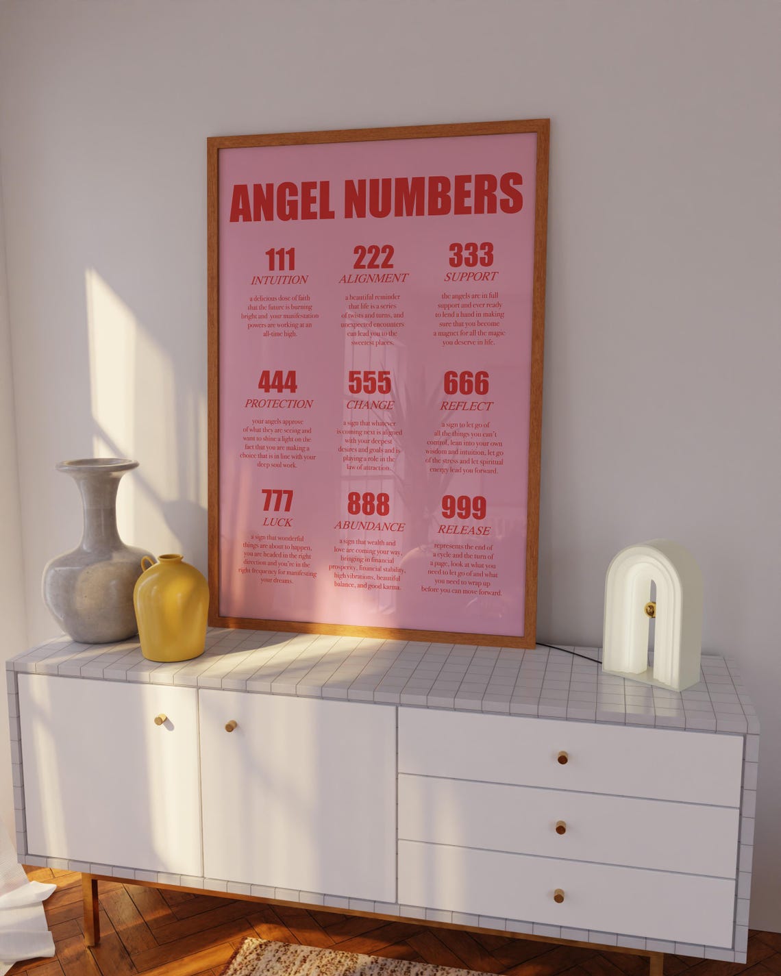 Angel Numbers Poster Pink And Red Wall Art Angel Numbers Red And Pink Girl Room Decor Aesthetic Angel Numbers Print Pink And Red - Image 2