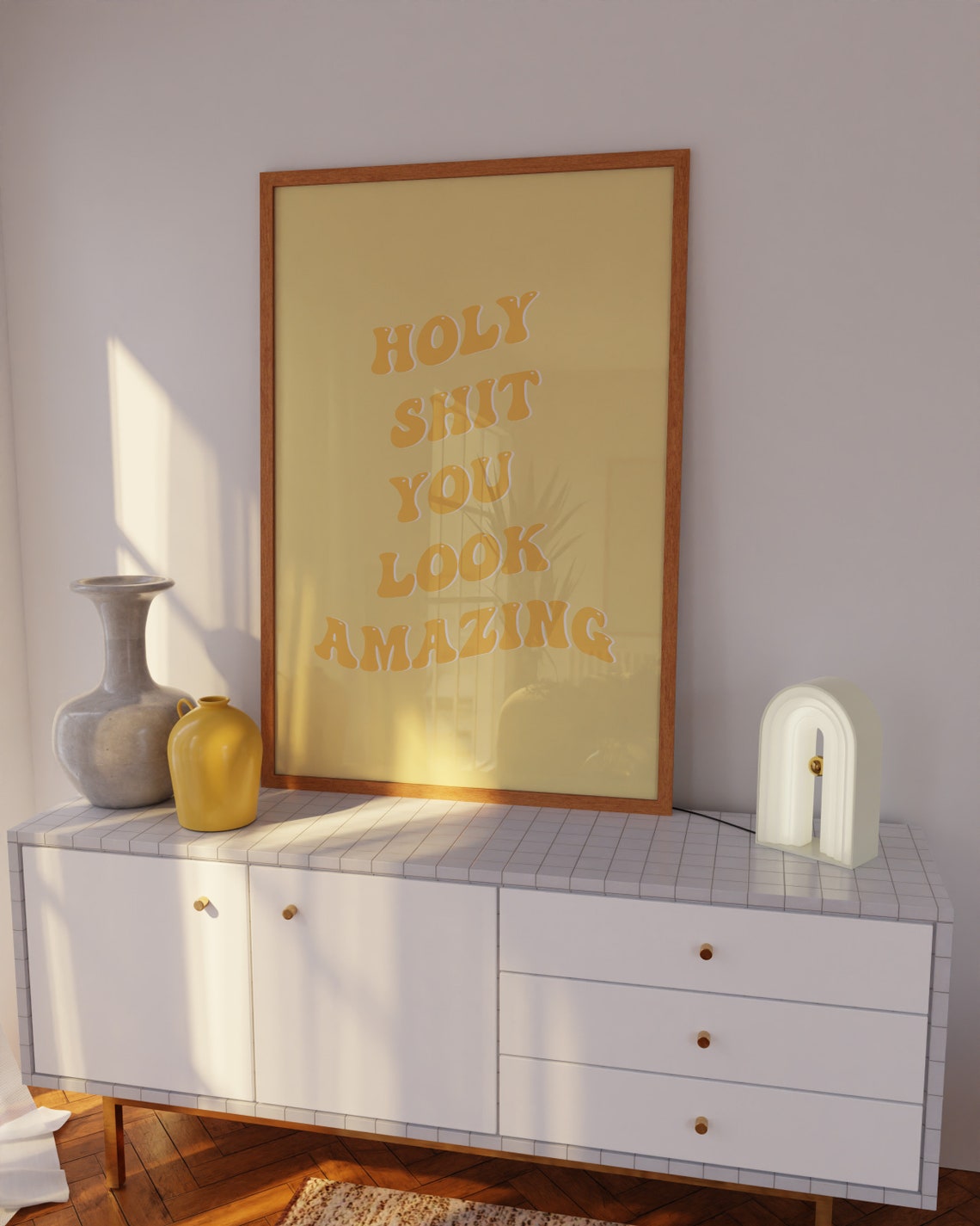 You Look Amazing Yellow Wall Print Trendy Yellow Wall Art Groovy Quote Yellow Poster Yellow Quote Print Yellow Bedroom Print - Image 5