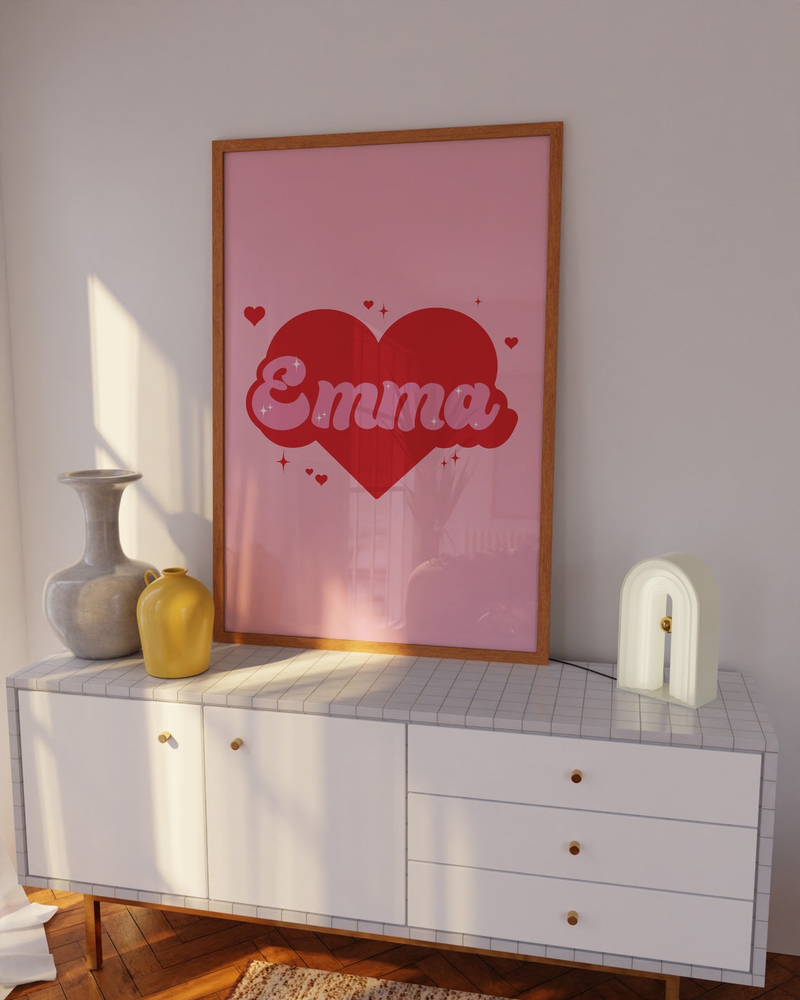 Personalized Custom Name Retro Heart Sparkle Pink Bedroom Girl Poster - Image 5