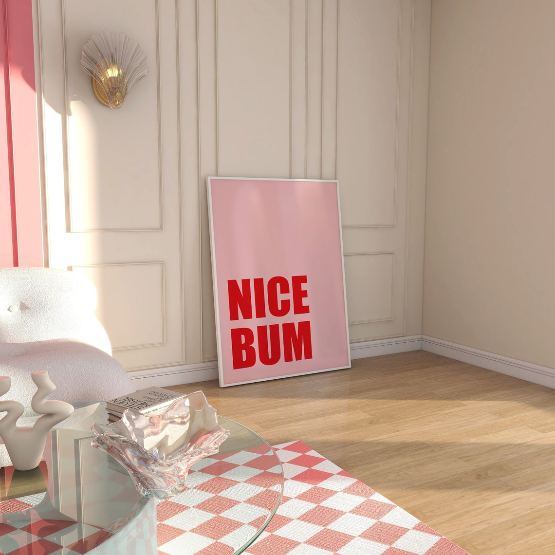 Nice Bum Red Pink Bold Typography Cheeky Funny Bathroom Humor Poster - Image 3