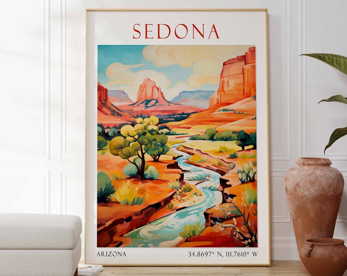 Sedona Red Rock Desert Stream Canyon Southwest Arizona Travel Poster
