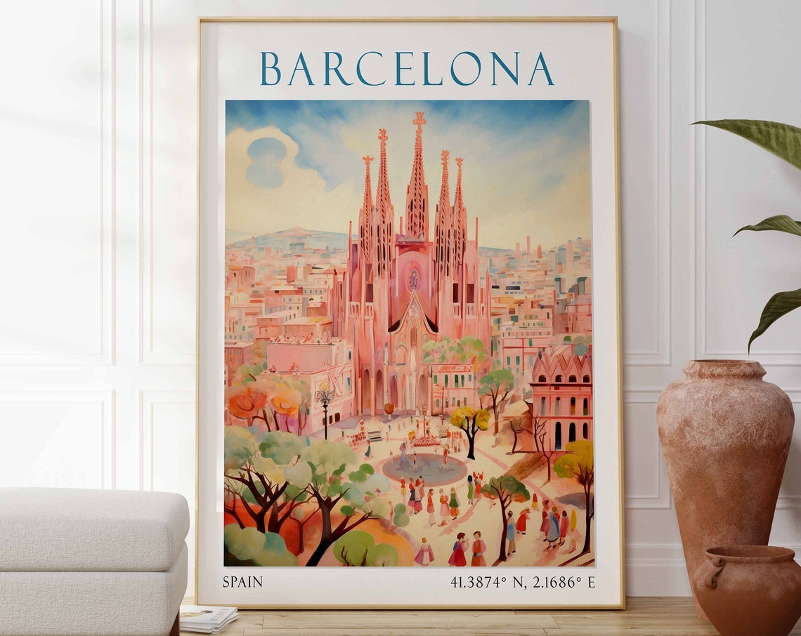Barcelona Travel Print Barcelona Travel Poster Spain Travel Decor European Travel Decor Spain Travel Wall Art Barcelona Travel Gift