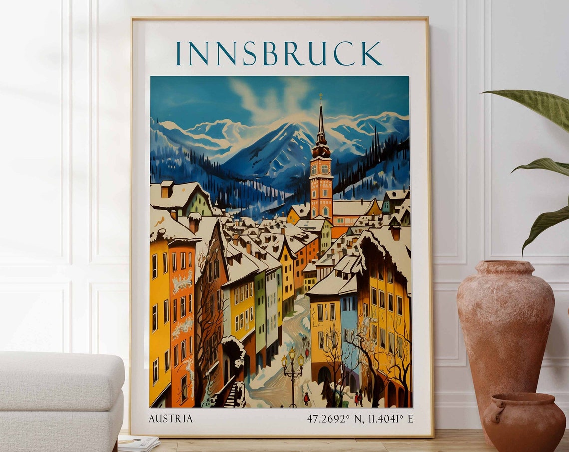 Innsbruck Travel Poster Innsbruck Print Austria Art Print Innsbruck Gift Innsbruck Wall Art Austria Decor