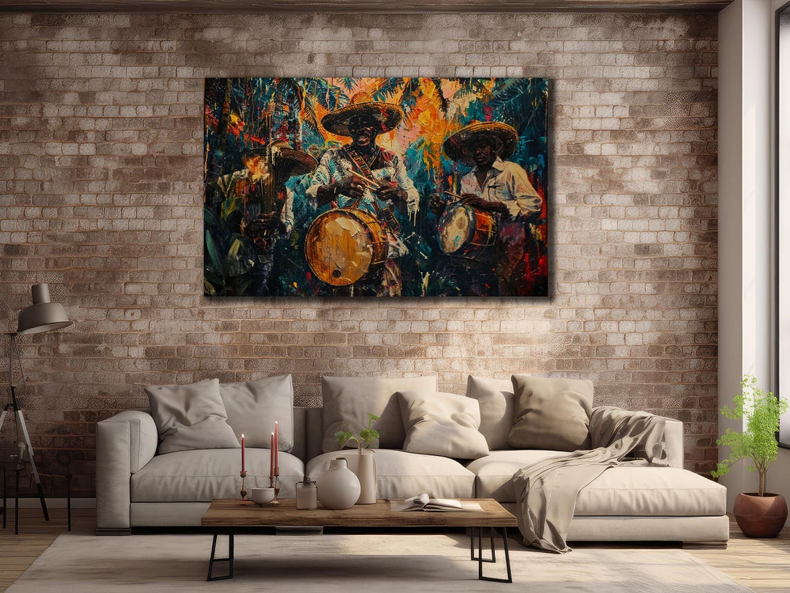 Mariachi Band Drummers Colorful Mexican Music Painting Art Poster