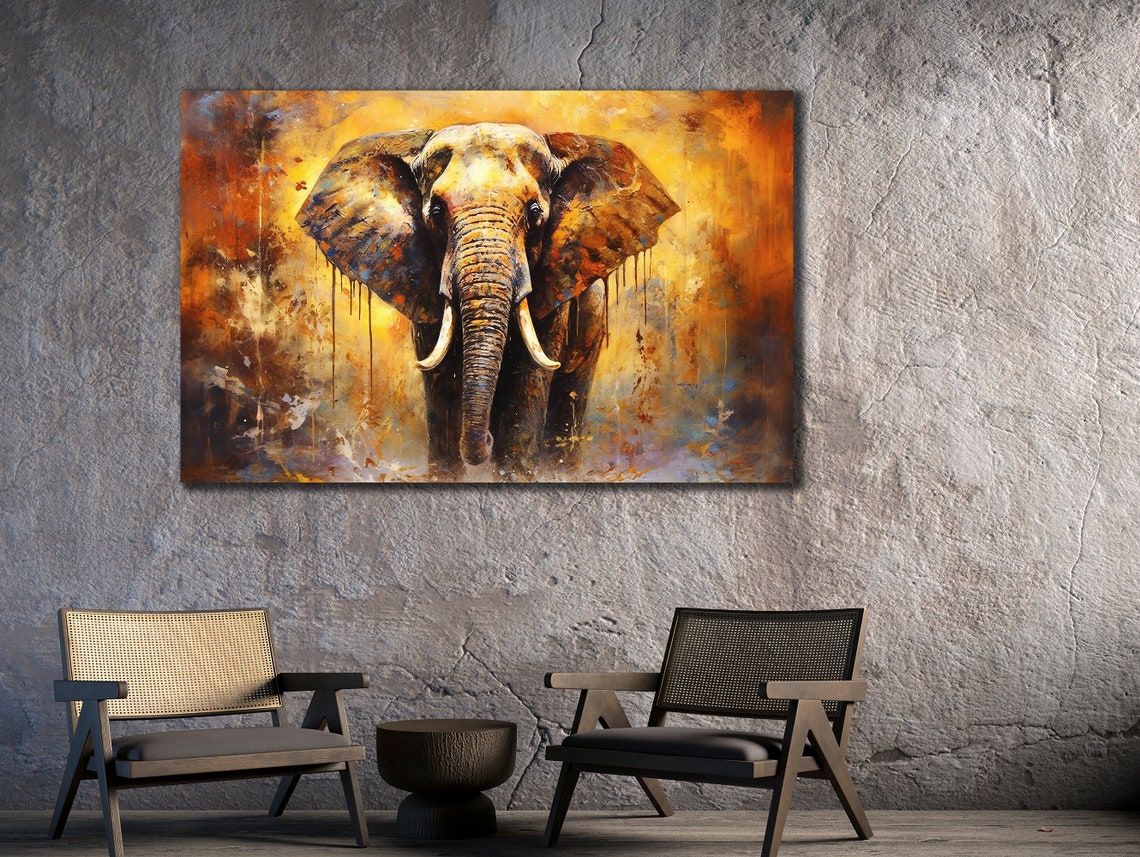 Elephant Front View Golden Fiery Brushwork Majestic Safari Poster