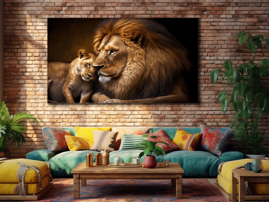 Lion And Lioness Nuzzling Tender Couple Wildlife Photography Poster