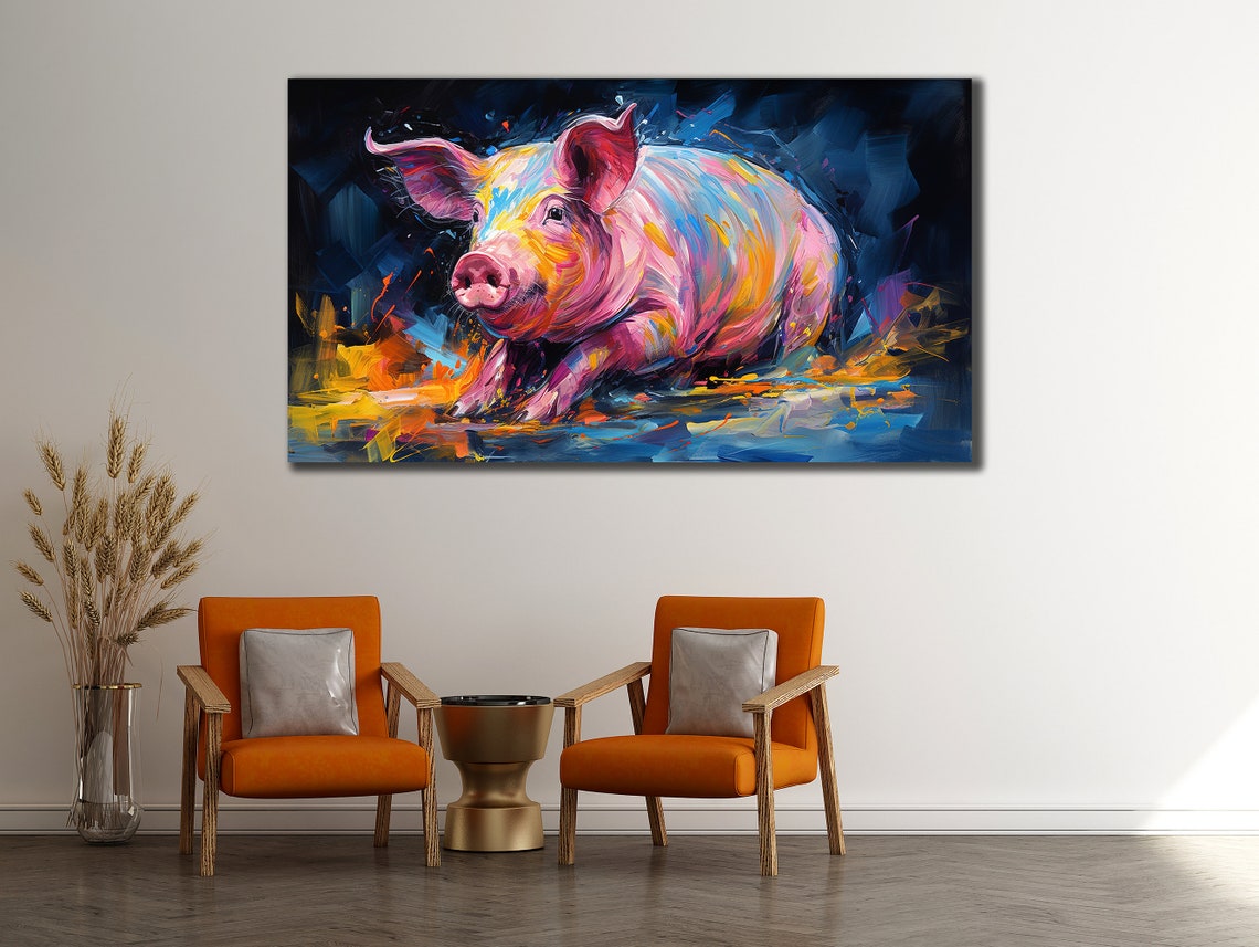 Colorful Pink Pig Bold Brushstroke Farm Animal Modern Wall Art Poster - Image 2