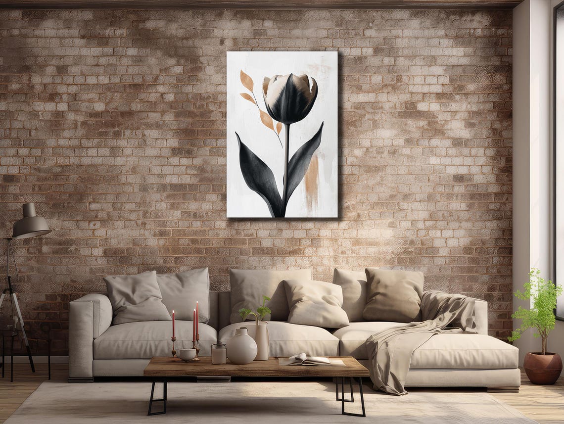 Black Tulip Minimalist Gold Accent Botanical Elegant Art Wall Poster - Image 2