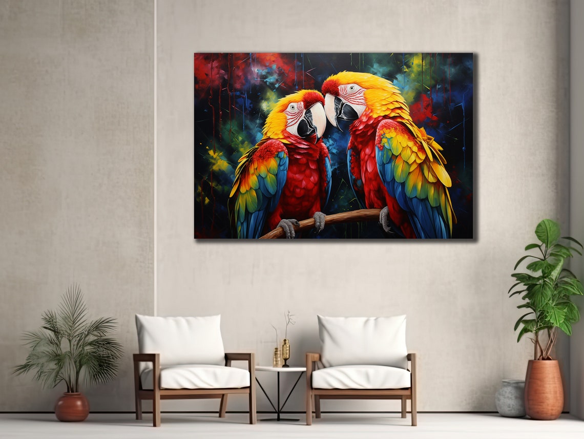 Two Scarlet Macaw Parrots Branch Vivid Tropical Bird Art Poster - Image 3