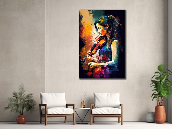 Woman Playing Violin Colorful Abstract Musician Portrait Poster