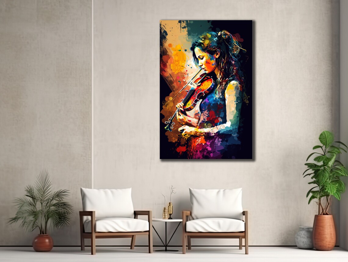 Woman Playing Violin Colorful Abstract Musician Portrait Poster
