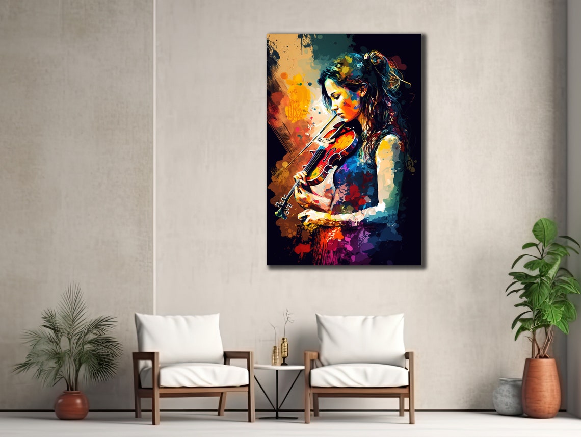 Woman With Violin Prints Music Oil Painting Wall Decor House Gifts Ideas Bedroom Wall Decor Musician Wall Art Violin Woman Poster