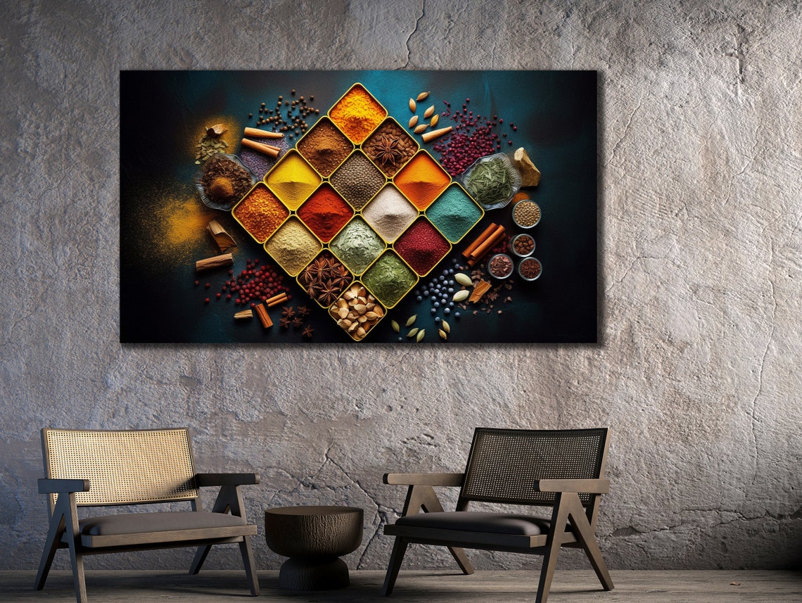 Colorful Spices Diamond Arrangement Dark Background Kitchen Art Poster - Image 2