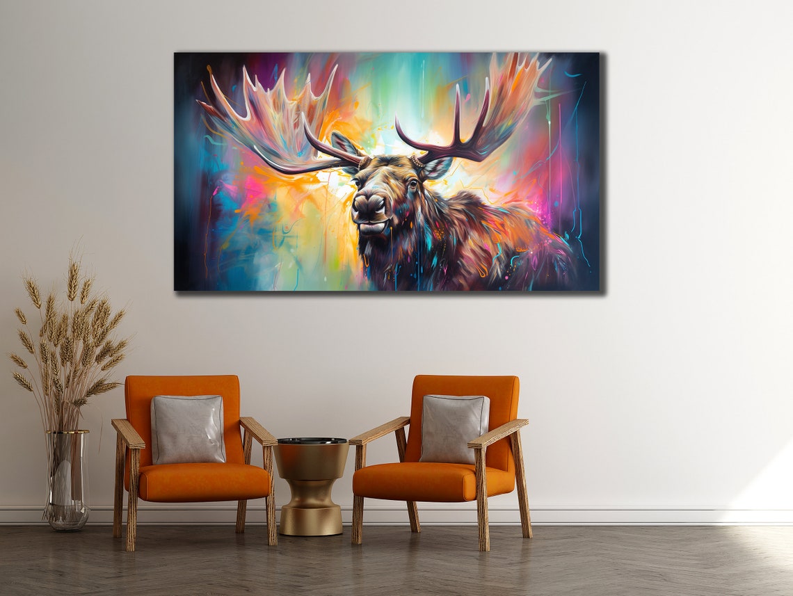 Colorful Moose Antlers Abstract Rainbow Wildlife Artwork Poster - Image 2