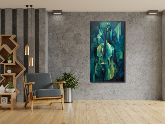 Abstract Cubist Violin Teal Blue Geometric Music Instrument Art Poster