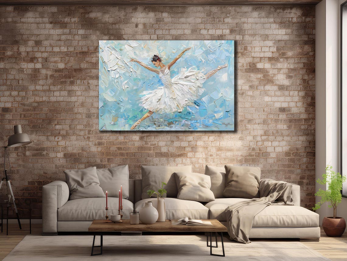 Leaping Ballerina White Tutu Ice Blue Textured Ballet Art Poster - Image 3