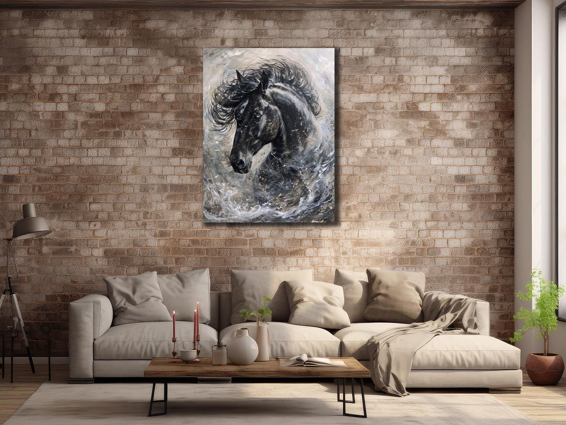 Horse Wall Art Black Horse On Painting Animal Poster Farmer Gifts Home Decoraton Art Prints Horse Gift - Image 2