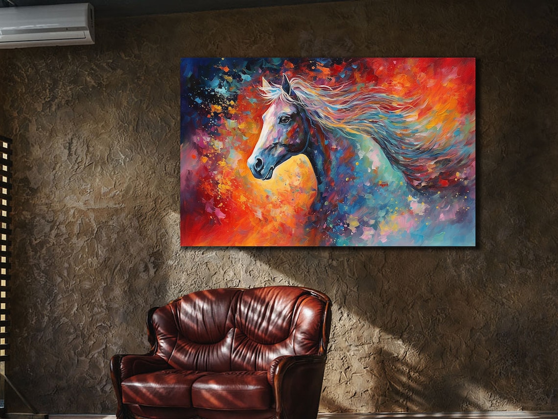 Colorful Horse Head Fiery Red Orange Abstract Oil Painting Art Poster