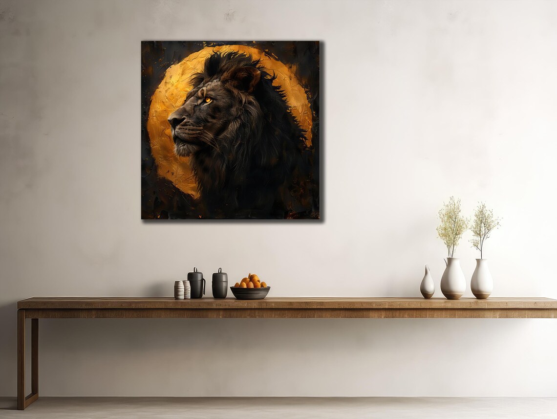 Black Lion Golden Moon Halo Majestic Night King Fierce Wildlife Poster - Image 2