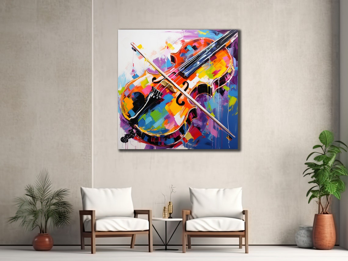 Vibrant Violin and Bow Rainbow Colors Music Instrument Wall Art Poster