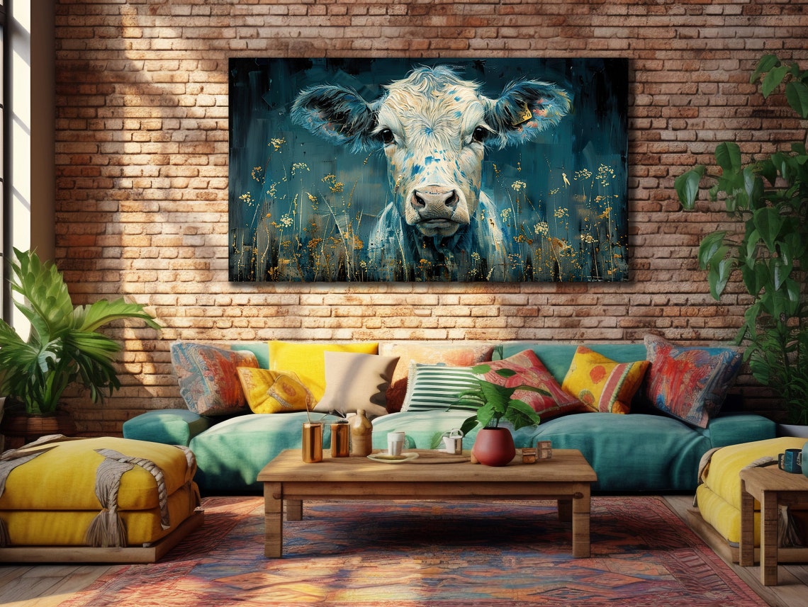 Cow Baby Printing Cow Wall Decor Abstract Animal Wall Art Painting On Colorful Animal Art Farmhouse For Gifts - Image 3