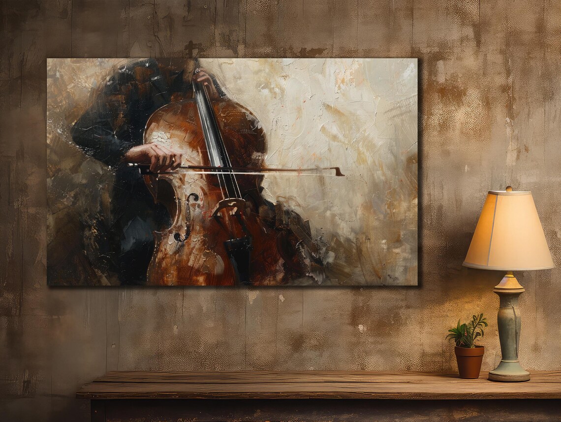 Cello Player Oil Painting Musician Performing Classical Music Art Poster - Image 2