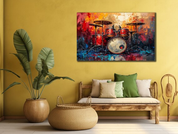 Red Drum Kit Vibrant Music Painting Drummer Decor Studio Wall Art Poster