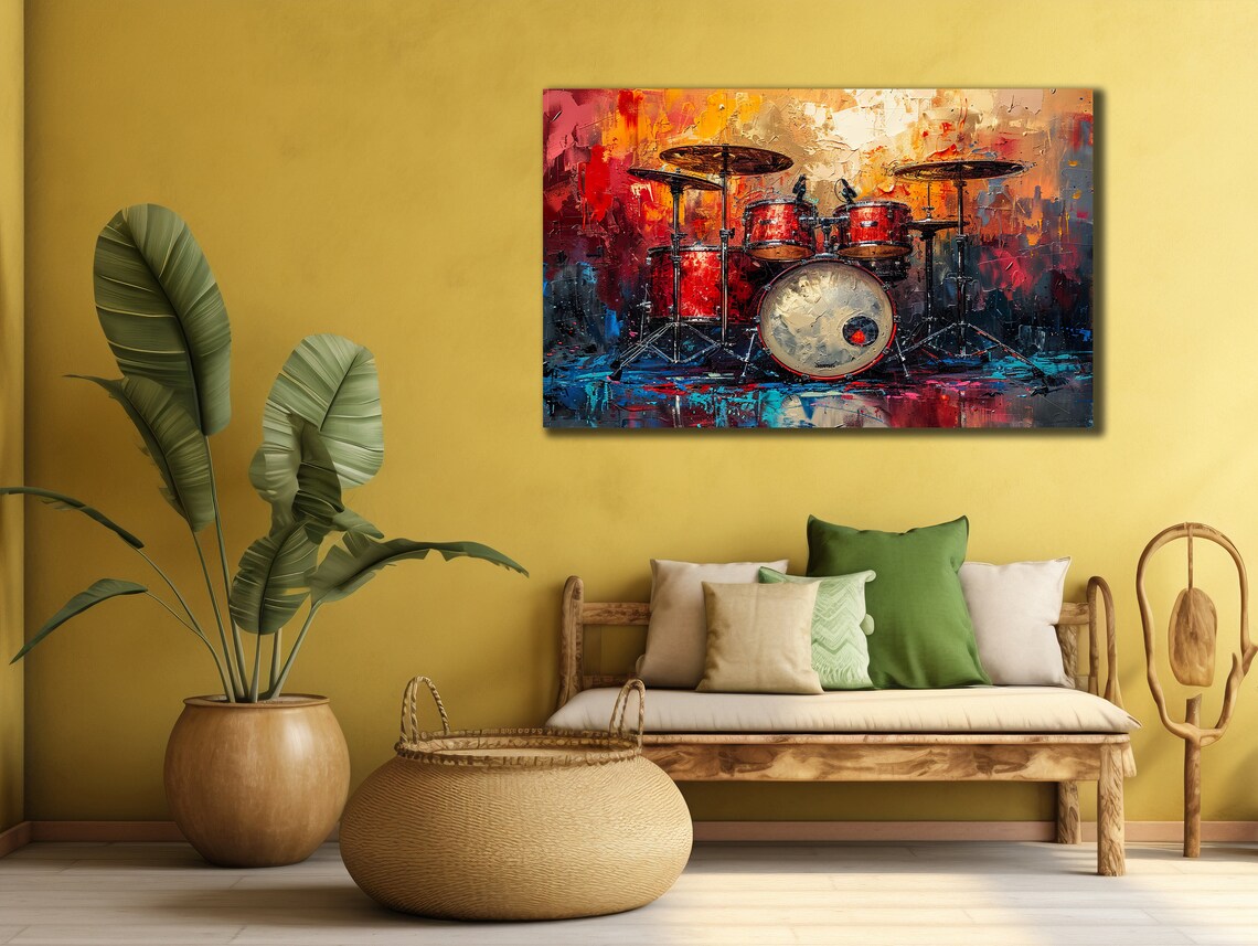 Red Drum Kit Vibrant Music Painting Drummer Decor Studio Wall Art Poster