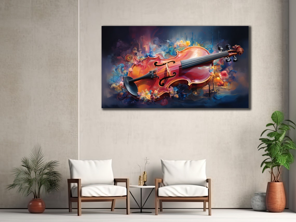 Red Violin Colorful Smoke Swirls Dramatic Instrument Wall Poster