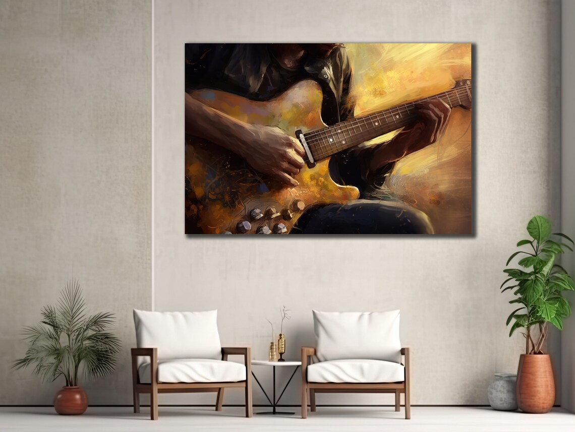 Electric Guitar Musician Hands Golden Abstract Rock Music Wall Art Poster - Image 3