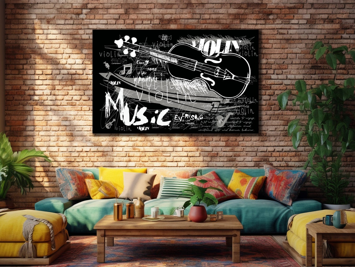Violin Music Graffiti Black White Typography Instrument Art Poster - Image 3