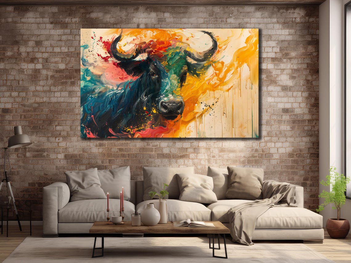 Fiery Bull Head Abstract Explosive Orange Red Powerful Animal Poster - Image 3