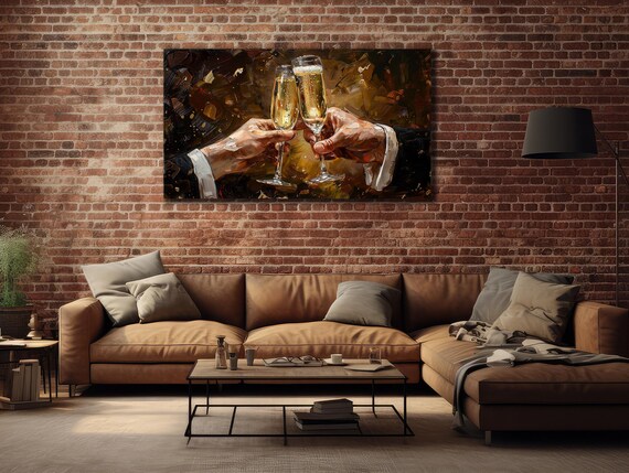 Champagne Glasses Toast Celebration Dark Elegant Painting Poster