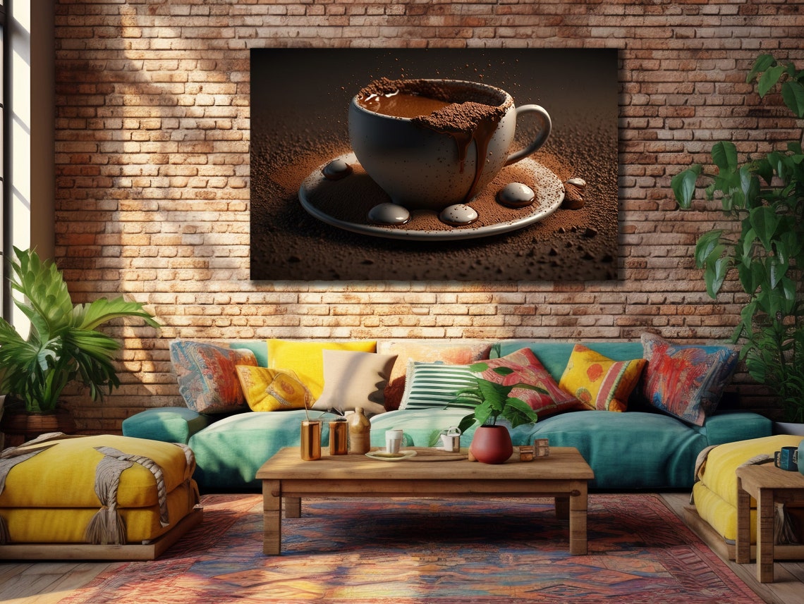 Coffee Cup Chocolate Splash Dark Brown Kitchen Decor Wall Art Poster