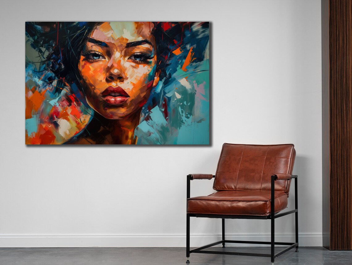Colorful Abstract Woman Portrait Bold Brushstrokes Modern Wall Art Print - Image 2