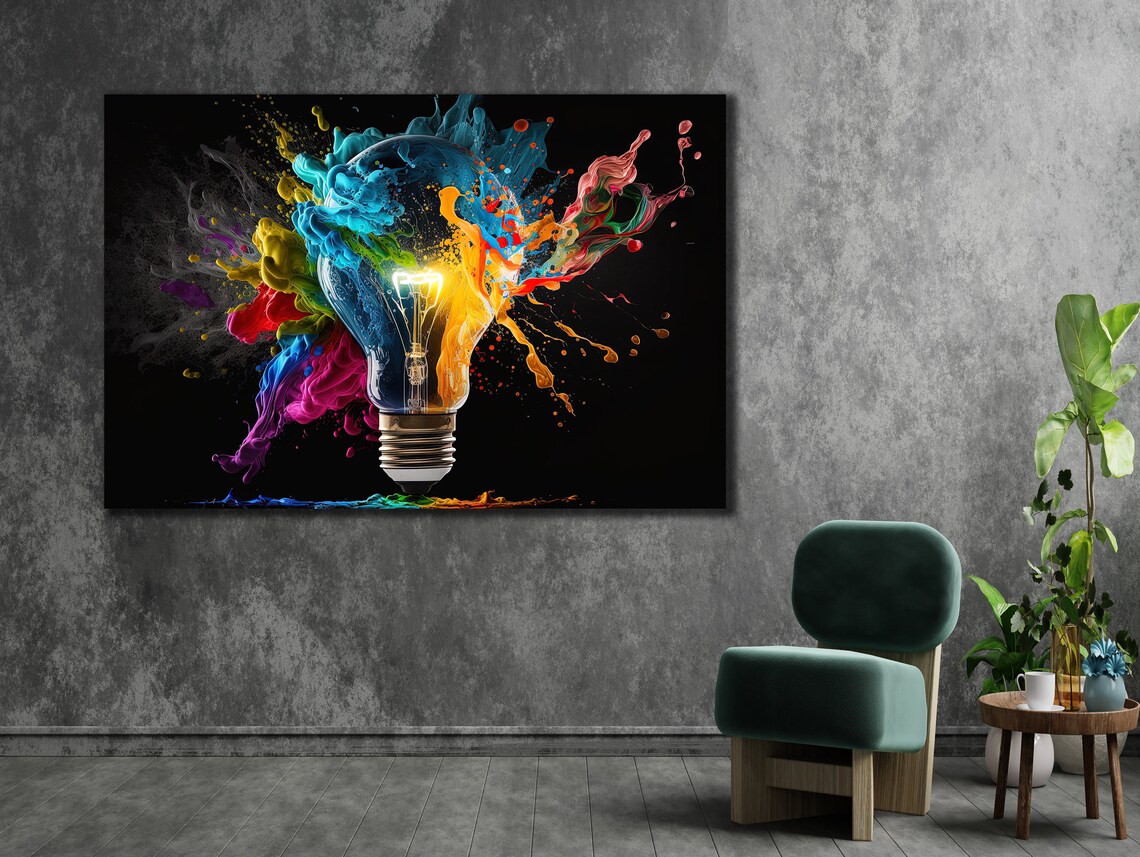 Colorful Light Bulb Art Print, Living Room Decor - Image 2