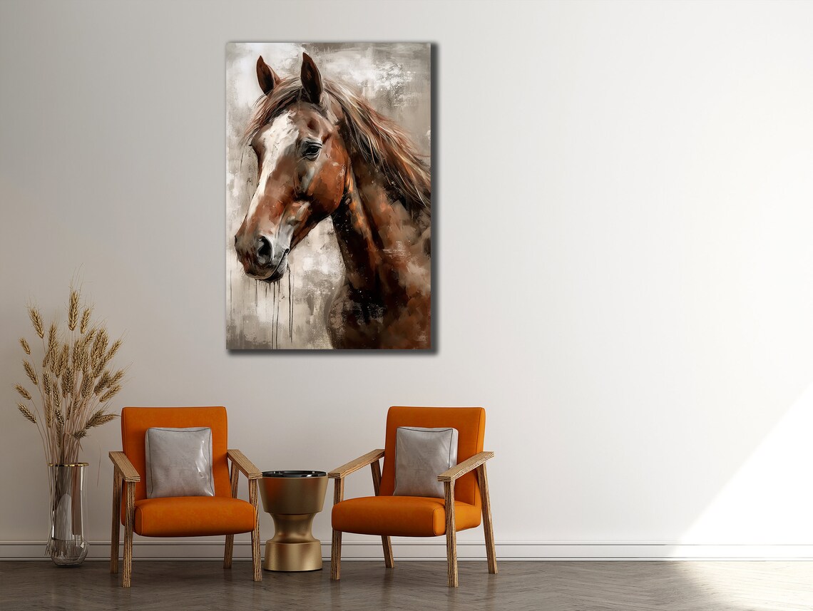 Brown Horse Head Portrait Watercolor Style Equestrian Wall Art Print - Image 2