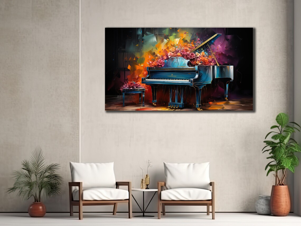 Grand Piano Blooming Flowers Surreal Colorful Music Art Poster