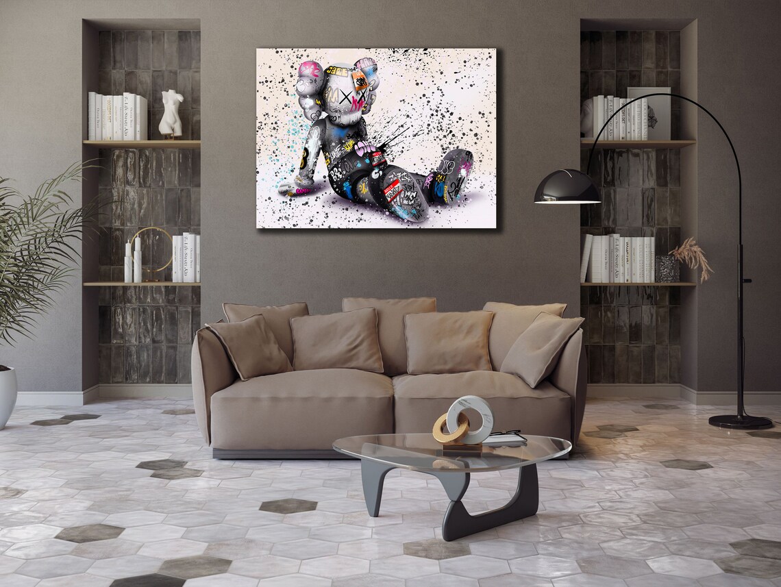 Kaws Companion Figure Colorful Graffiti Pop Art Sitting Poster - Image 2