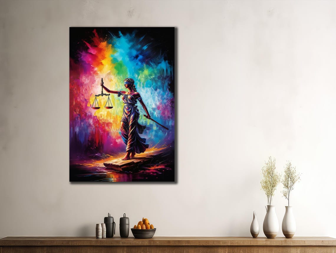 Lady Justice Goddess Rainbow Abstract Painting Lawyer Office Wall Art - Image 2