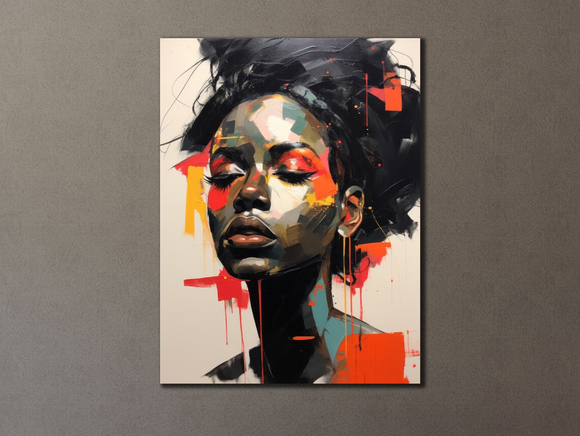 Abstract Woman Portrait Red Black Closed Eyes Expressive Modern Wall Print