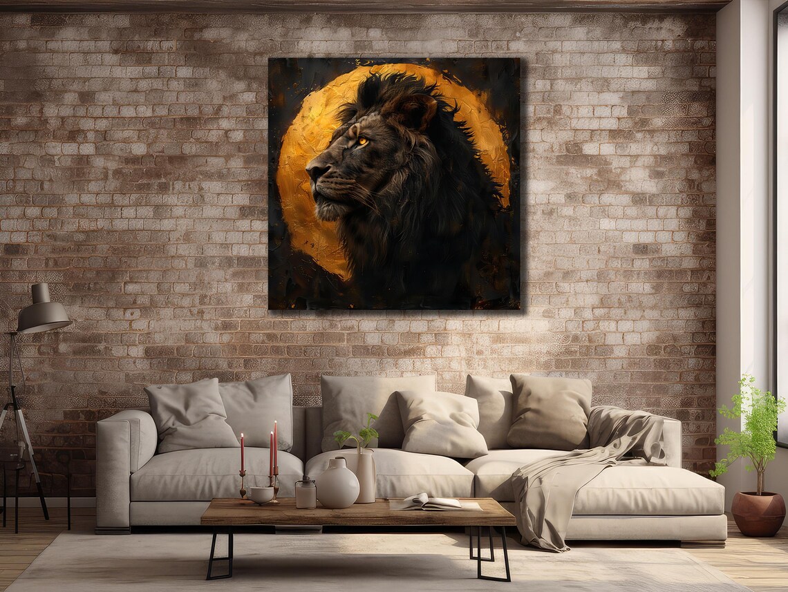 Black Lion Golden Moon Halo Majestic Night King Fierce Wildlife Poster - Image 3