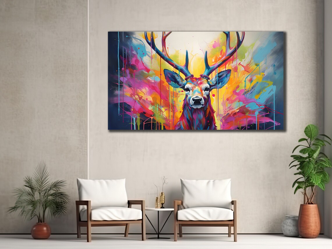 Colorful Deer Wall Art Print for Home Office