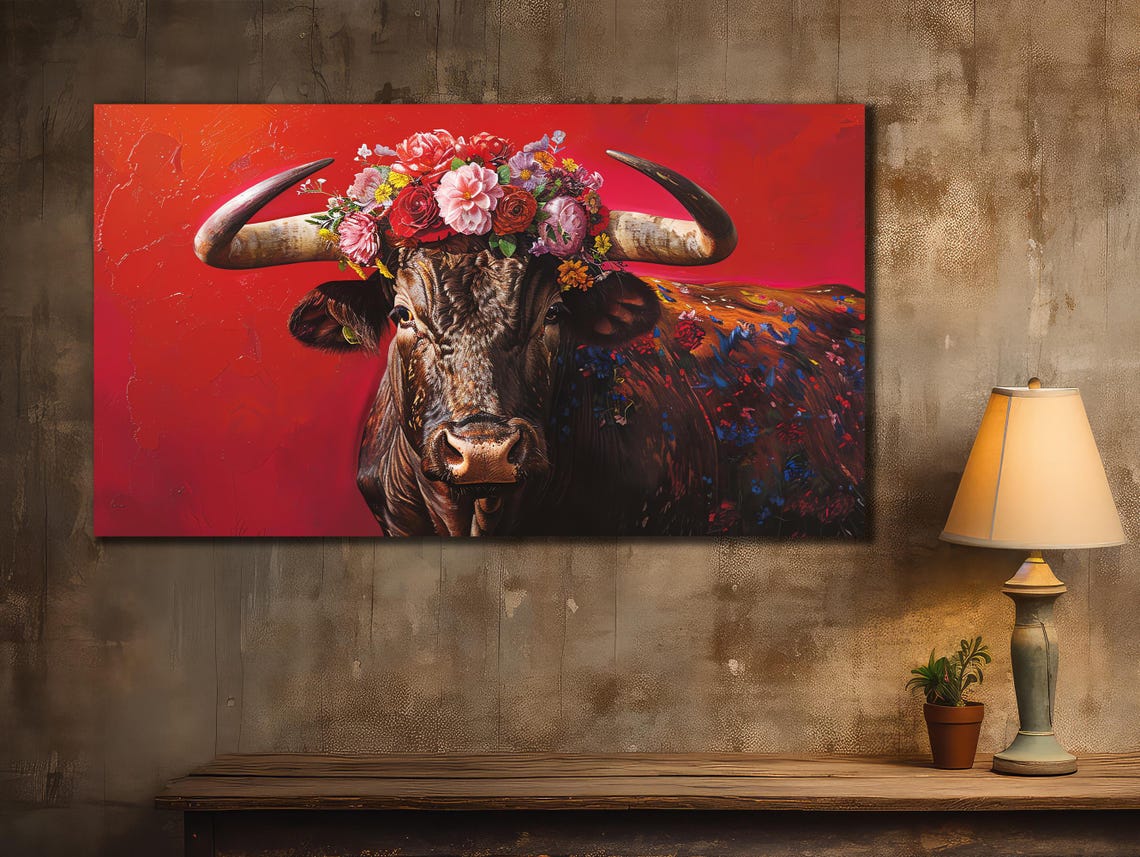 Flowercow Printing Cow Wall Decor Abstract Animal Wall Art Painting On Colorful Animal Art Farmhouse For Gifts - Image 3