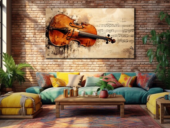 Vintage Violin Sheet Music Background Rustic Grunge Musician Wall Art Poster